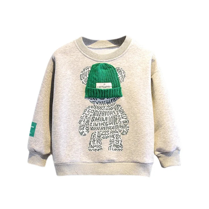 Boy's Cartoon Bear Sweatshirt & Pants Set