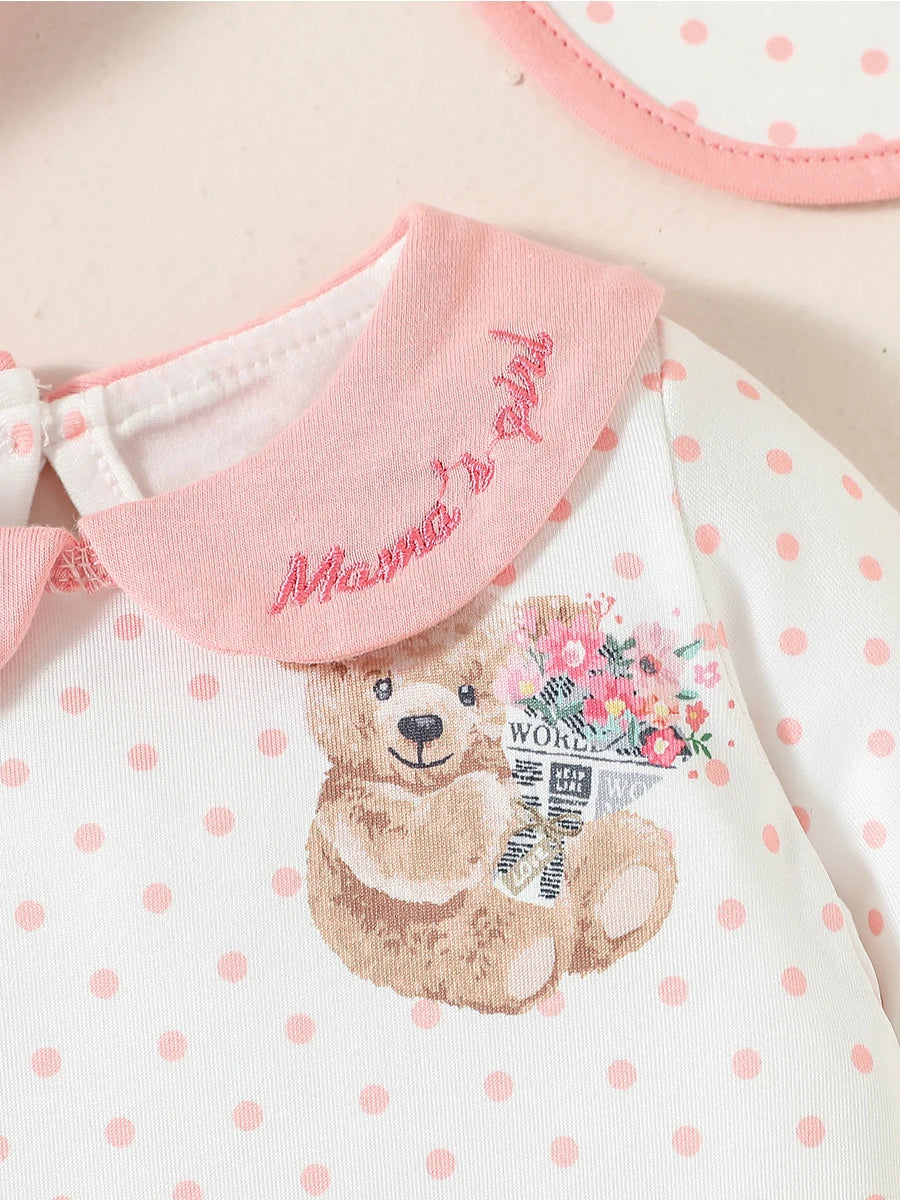 3Pcs Girl's Jumpsuit, Hat & Bib Set