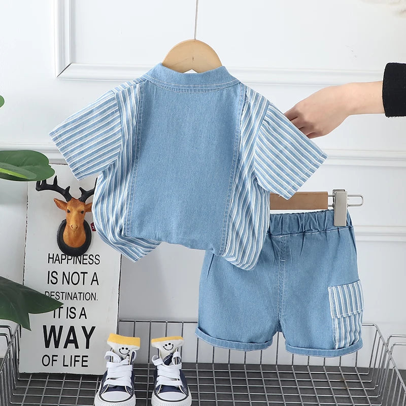 Boy's Denim Shirt & Shorts Set