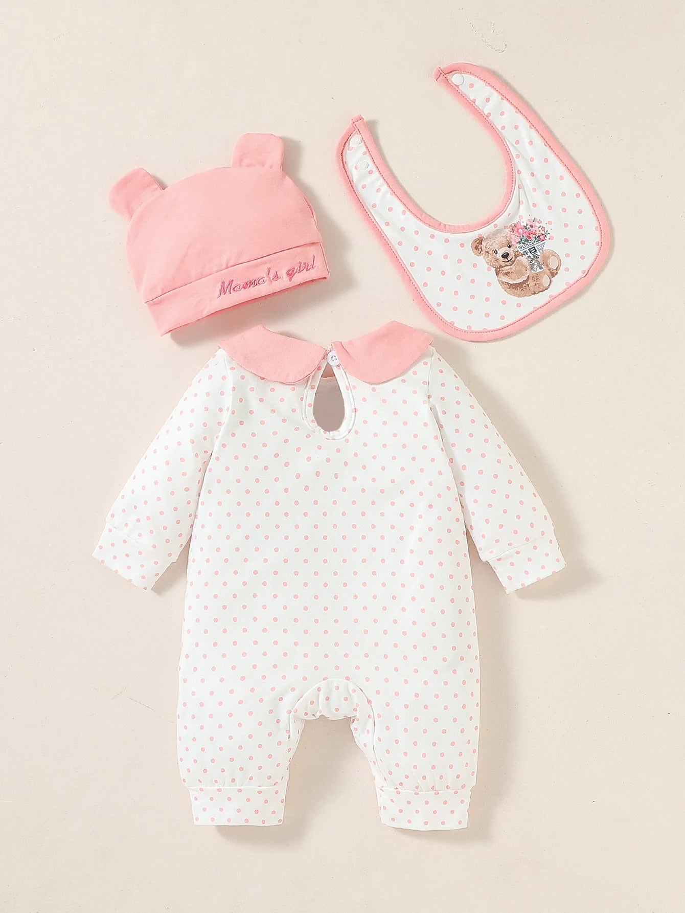 3Pcs Girl's Jumpsuit, Hat & Bib Set