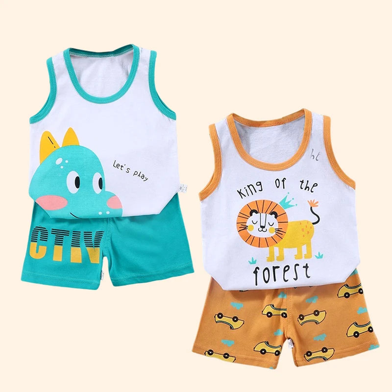 Boy's Cartoon Vest & Shorts Set