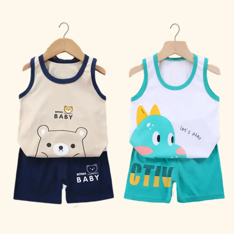 Boy's Cartoon Vest & Shorts Set