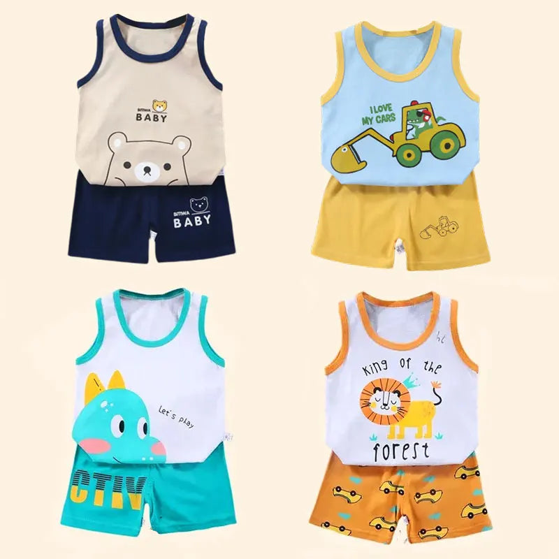 Boy's Cartoon Vest & Shorts Set